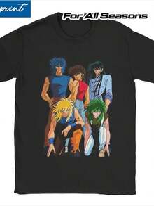 Retro-Herrenhemd mit Manga-Motiven und bekannten Gesichtern. Weiches und atmungsaktives Baumwoll-T-Shirt, ideal für Fan-Events von Filmstars, Musikgruppen, Videospielen und Anime. Waschbar, klassischer Rundhalsausschnitt, perfekt für Freizeit und Conventions. Locker und bequem. - Zurück - Übersicht 2