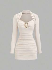 Women Midi Dresses - Apricot - View 3