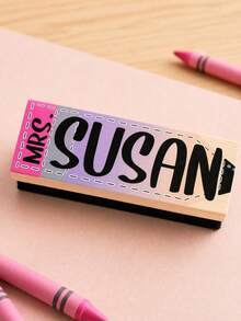 1Pc Personalized Custom Text Wooden Chalkboard Eraser With Name - Cute Desk Organizer For Teachers, Office - Customizable Name Plate Eraser Gift For Teachers, Educators & Office Workers - Multicolor - View 2