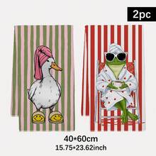 2件/組趣味鴨子與青蛙印花 40*60cm 吸水超細纖維廚房毛巾，鄉村風抹布、手巾，廚房裝飾，喬遷禮物，適用於廚房與浴室，適合家庭主婦與家庭聚會，高 CP 值居家必需品 - 紅色 - 查看 12