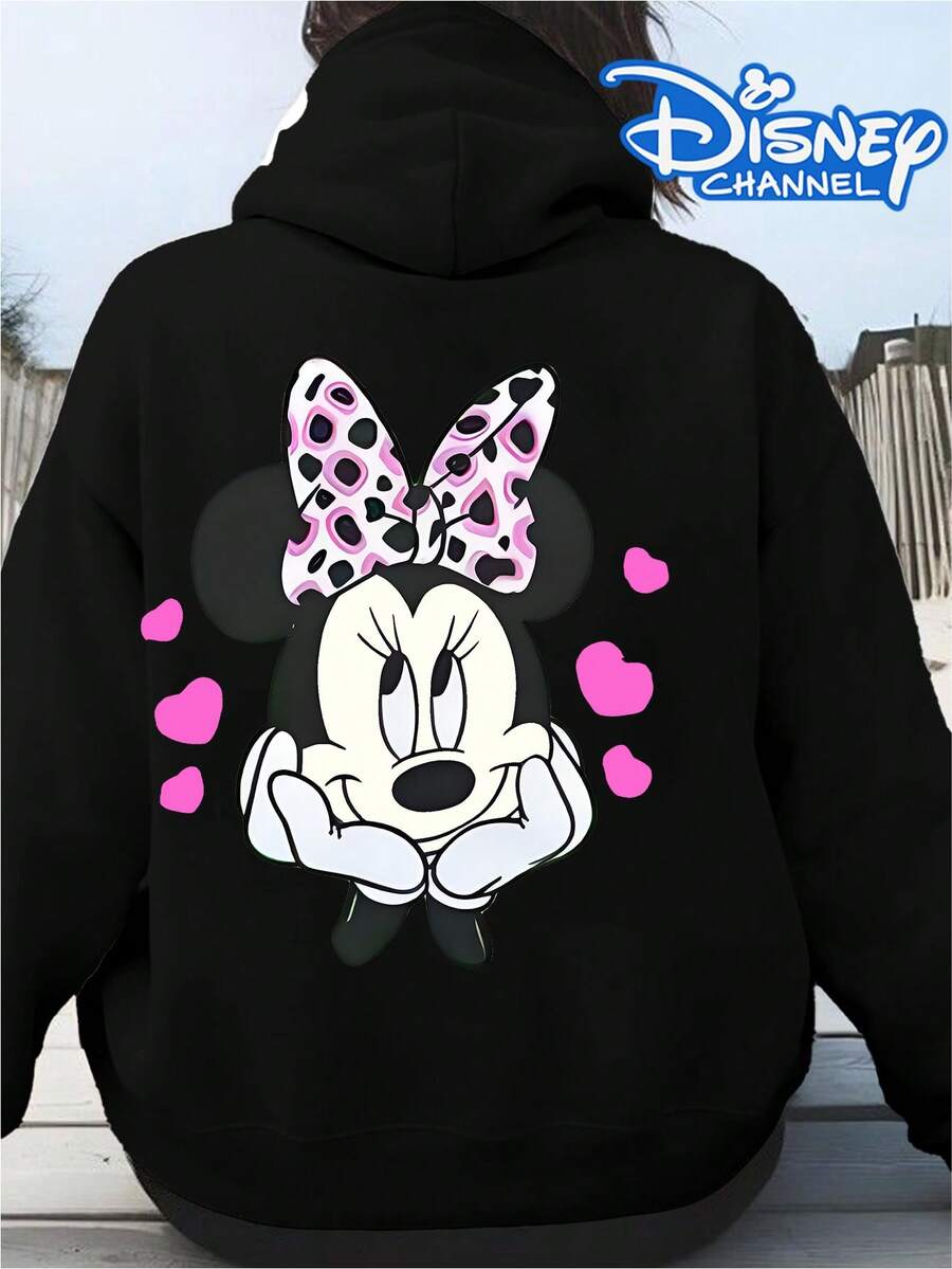 Disney Cute Minnie Mouse Heart Print Hoodie, Women's Hoodie, Men's Hoodie,Fathers Day Gift,Fourth Of July,Disney Collaboration - 黑色 - 查看 1