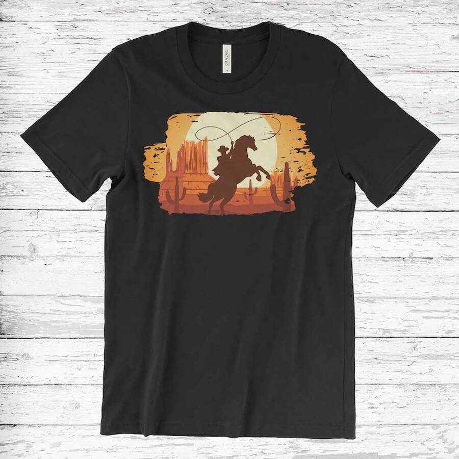 Camiseta Vintage Retro de Vaquero del Oeste para Montar a Caballo y Rodeo, Regalo de Cumpleaños para Montarero, Disfraz de Vaquero y Vaquera, Payaso de Rodeo - Negro - Ver 1