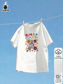 100% Cotton Short Sleeve Blouse With Lobster Print, Plus Size, Summer Style Graphic Tee, Vacation Wear, Travel Wear, Beach Style, Minimalist Holiday Clothes QUGV - 白色 2 - 查看 5