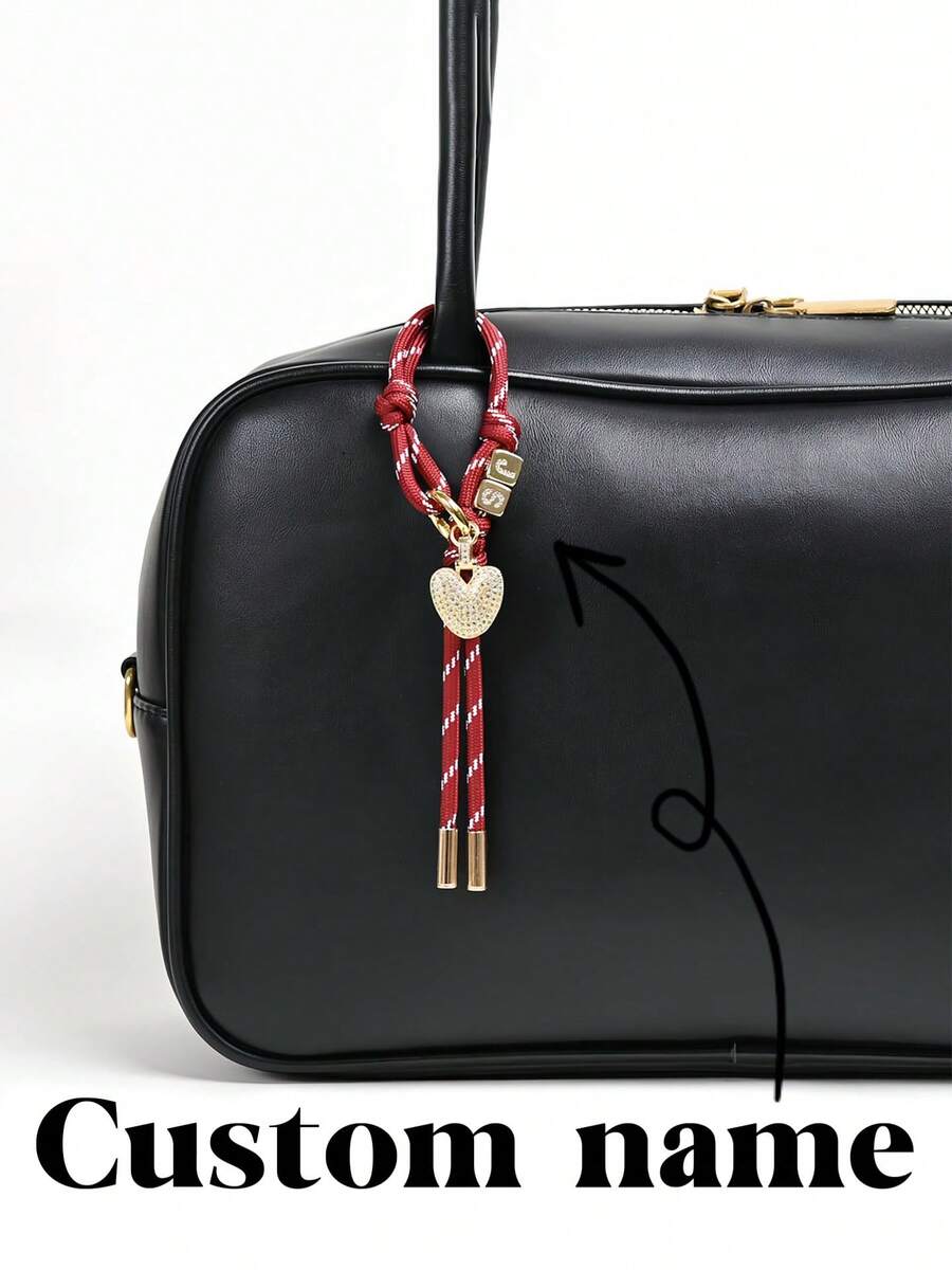 Personalized Rope Bag Charm, Custom Name Heart Charm, Woven Keychain Gift - Multicolor - View 1