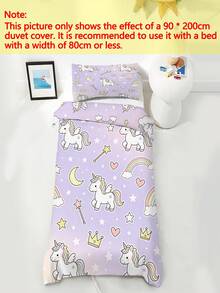 2/3PCS Juego de funda nórdica con estampado de unicornio púrpura, juego de ropa de cama tamaño individual, doble, king y queen, juego de ropa de cama con estampado dulce para niñas, niños y adolescentes 1 funda de edredón + 1/2 fundas de almohada para uso en todas las estaciones con cierre de cremallera (sin relleno) - Multicolor - Ver 4