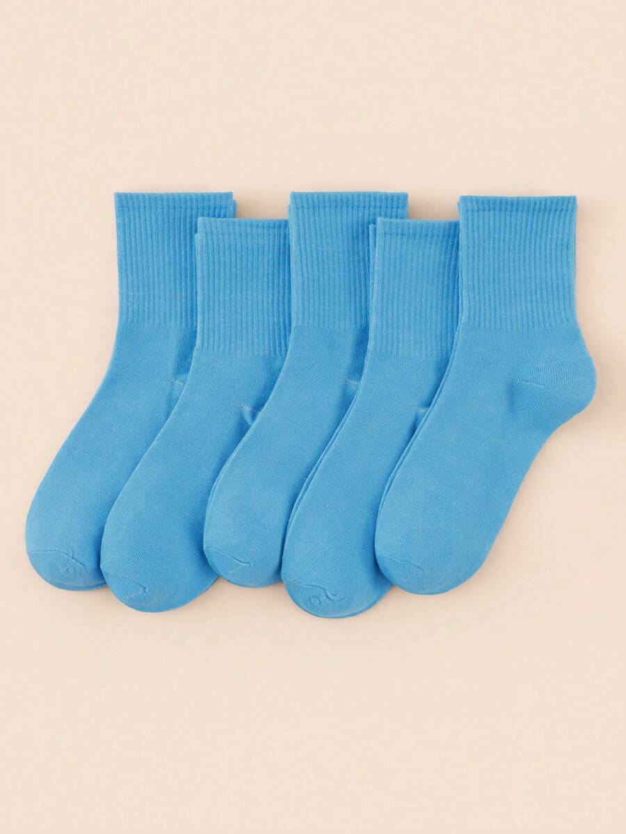 1/5 Pasang Kaos Kaki Unisex Warna Biru Betis Polos, Nyaman, Elastis Tinggi, Panjang Setengah Betis, Cocok untuk Kerja dan Olahraga, Dapat Digunakan Sepanjang Tahun, Menyerap Keringat dan Bernapas - Teal Blue - View 1