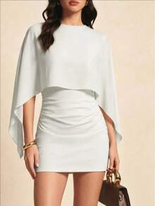 Vestido de 2 en 1 / vestido deconstructivo de unicolor con parches de murciélago, adecuado para salir de noche, vacaciones, fiestas de cumpleaños, uso diario elegante - Blanco - Ver 1