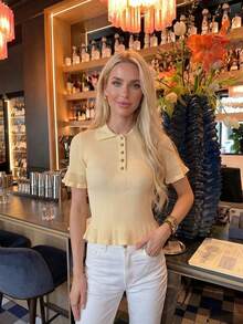 Women's Minimalist Elegant Knit Top, Casual Chic Style, Spring/Summer - Yellow - View 9