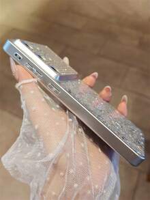 1件裝閃亮水鑽鏡頭保護亮銀亮片亮片藝術不對稱圖案環氧樹脂手機殼，適用於 Galaxy S26Ultra S26Plus S25Ultra S24Ultra S25 S24 Plus S26，奢華大窗相機防震防摔保護殼，時尚禮物 - 銀色 - 查看 8