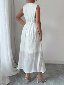 MEXChiquease Vestido de verano elegante sin mangas con panel de malla de unicolor para mujeresMEX BCVO - Albaricoque - Ver 2
