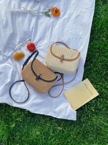 New Fashion Straw Bag, Shoulder Crossbody Bag, Versatile Stylish Straw Saddle Bag For Women - Brown - View 8