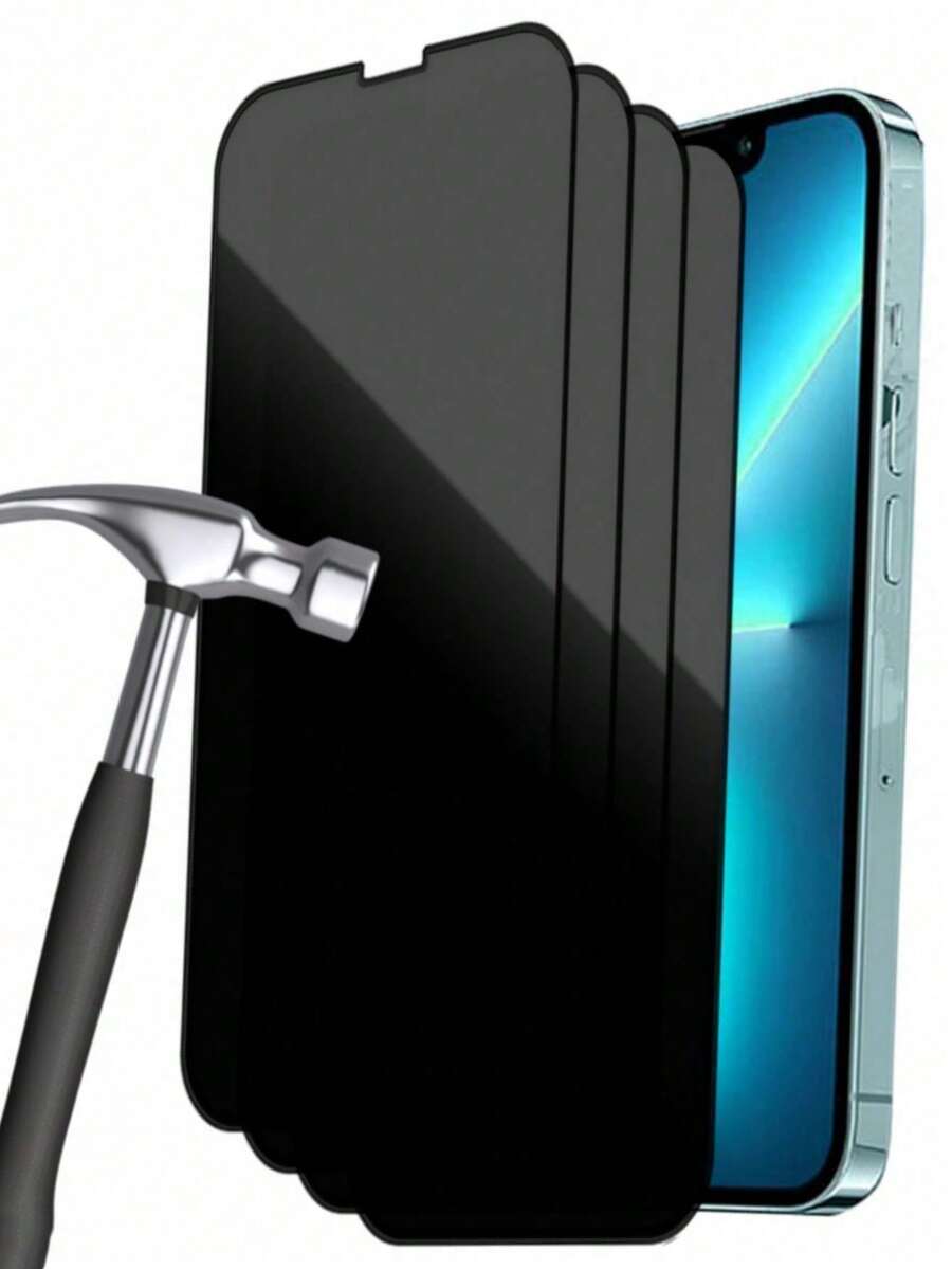 4片裝全螢幕防偷窺鋼化玻璃螢幕保護膜,相容 iPhone 17 16 15 14 13 12 11 Pro Max XR X XS Max,黑色邊框絲印防偷窺全螢幕手機保護膜 - 透明黑 - 查看 1
