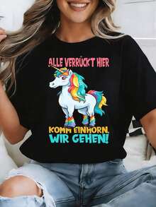 Unicorn T-Shirt With Black Sky-Shaped Mane, Unisex, Suitable For All Seasons, Fun, Loose And Comfortable. - White - View 8