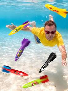 12pcs/Set Fun Cartoon Print Diving Rockets, Streamlined Glide & Sink Torpedoes, Pool Breath-Holding Training & Water Play Toys, Summer Water Fun Essentials! High Elasticity & Durable Diving Rockets, Pool Throwing Interactive Fun Toys - Multicolor - View 4