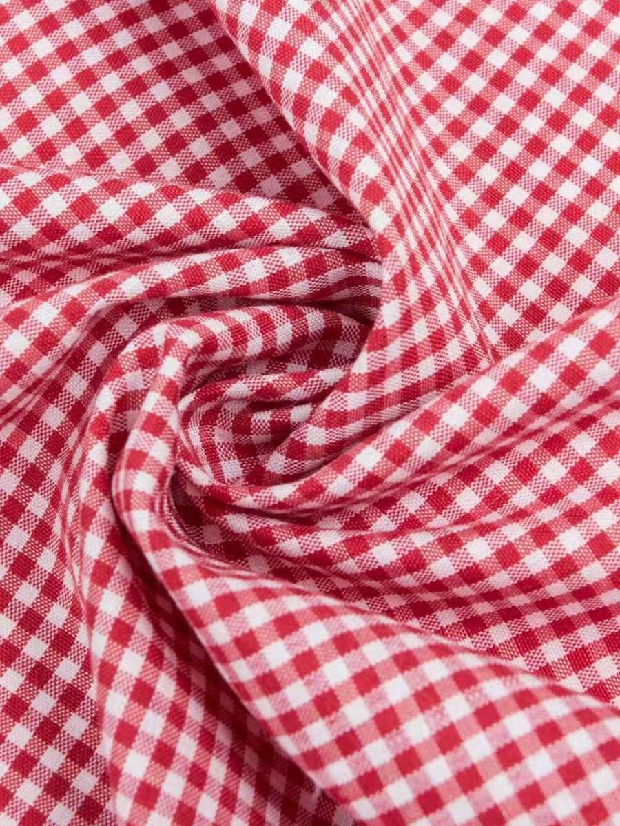 1pc Linen-Like Linen Red & White Plaid Fabric, Handmade DIY Sewing Material - Red and White - View 1
