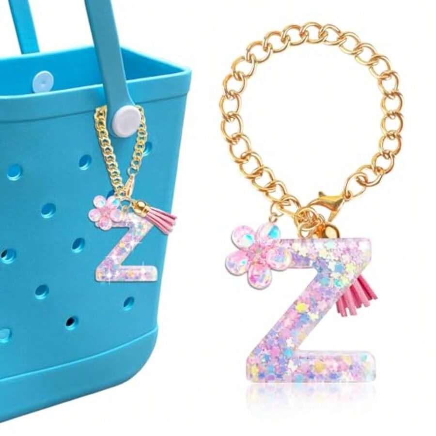 Llaveros de letras para bolsa Bogg, accesorios decorativos de lentejuelas de estrella rosa para bolsa - Z - Ver 1
