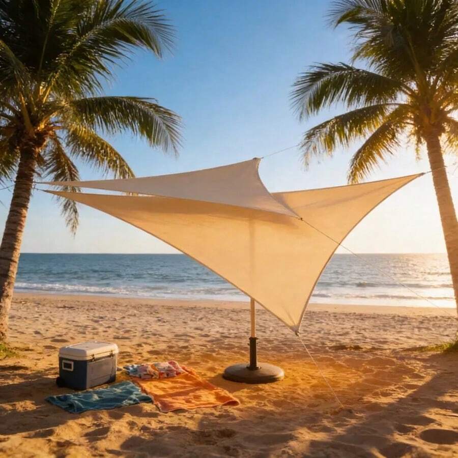 1 Set Large Triangular Waterproof Sun Shade Sail, Blocks 98% UV Rays; Suitable For Yard, Garden, Swimming Pool And Outdoor Camping - Triangular Screen - View 1