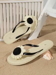 Sandal Jepit Datar Wanita, Sandal Pantai Serbaguna dan Nyaman untuk Musim Panas, Cocok untuk Pantai dan Resor - Khaki - View 5