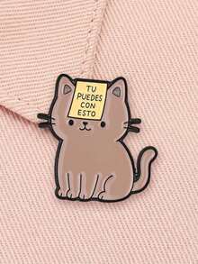 1pc "TU PUEDES CON ESTO" Cute Cat Enamel Brooch, Creative Spanish Inspirational Quote Decorative Badge, Fashion Accessory, Gift For Friends - Multicolor - View 5