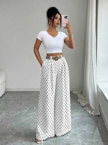 Nuevos pantalones culotte de talle alto con estampado de lunares para primavera/verano, estilo elegante adecuado para uso diario y laboral, temporada de graduación, festival de música vintage, carrera de Derby, Día de la Independencia - Blanco y Negro 2 - Ver 6