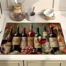 1pc Home Decor, Wine Pattern Printed Absorbent Dish Drying Mat, Espresso Machine Countertop Absorbent Mat, Sink Drain Mat, Soft Faucet Absorbent Mat, Sink Cup Mat, Kitchen & Bathroom Accessories - Multicolor - View 2