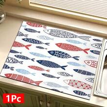1pc Fish Pattern Printed Absorbent Dish Drying Mat, Home Decor, Dish Drying Pad, Espresso Machine Countertop Absorbent Mat, Sink Drain Mat, Soft Faucet Absorbent Mat, Sink Cup Mat, Kitchen & Bathroom Accessories - Multicolor - View 15
