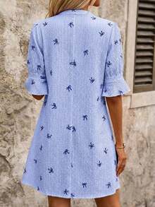 Vestido corto casual de mujer con estampado rojo - Azul - Ver 6