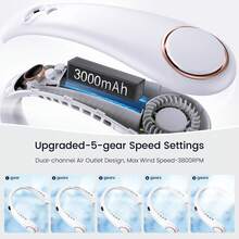 1pc Neck Hanging Fan, Bladeless Neck Fan, 1500mAh Battery Capacity Upgraded Version, Long-Lasting Battery Life, 5 Adjustable Speeds, LED Display, Suitable For Students, Office, Outdoor Travel, Perfect Gift, Essential For Holidays - Kiểu cổ - Xem 3