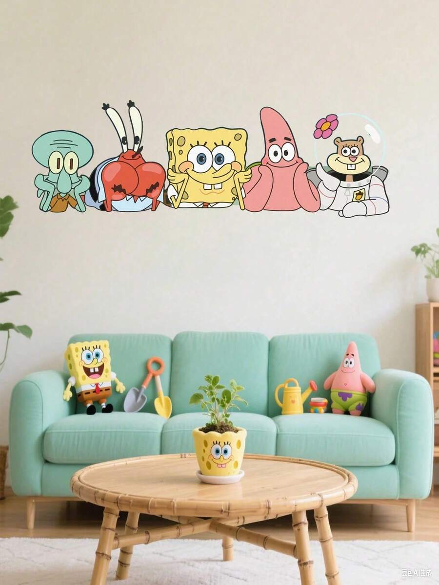 SpongeBob SquarePants 1 قطعة ملصق حائط مربع مناسب للنوافذ والجدران والحمامات وغرف النوم وهدايا أعياد الميلاد وديكورات حفلات العطلات - ملصقات جدارية - مشاهدة 1