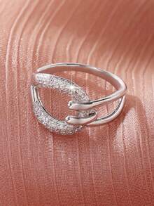 1pc Elegant Intricate Twisted Design Women's Ring With Embedded Sparkling Synthetic Cubic Zirconia, Suitable For Weddings, Engagements, Daily Wear, Anniversaries And Special Occasions - Silver - View 2