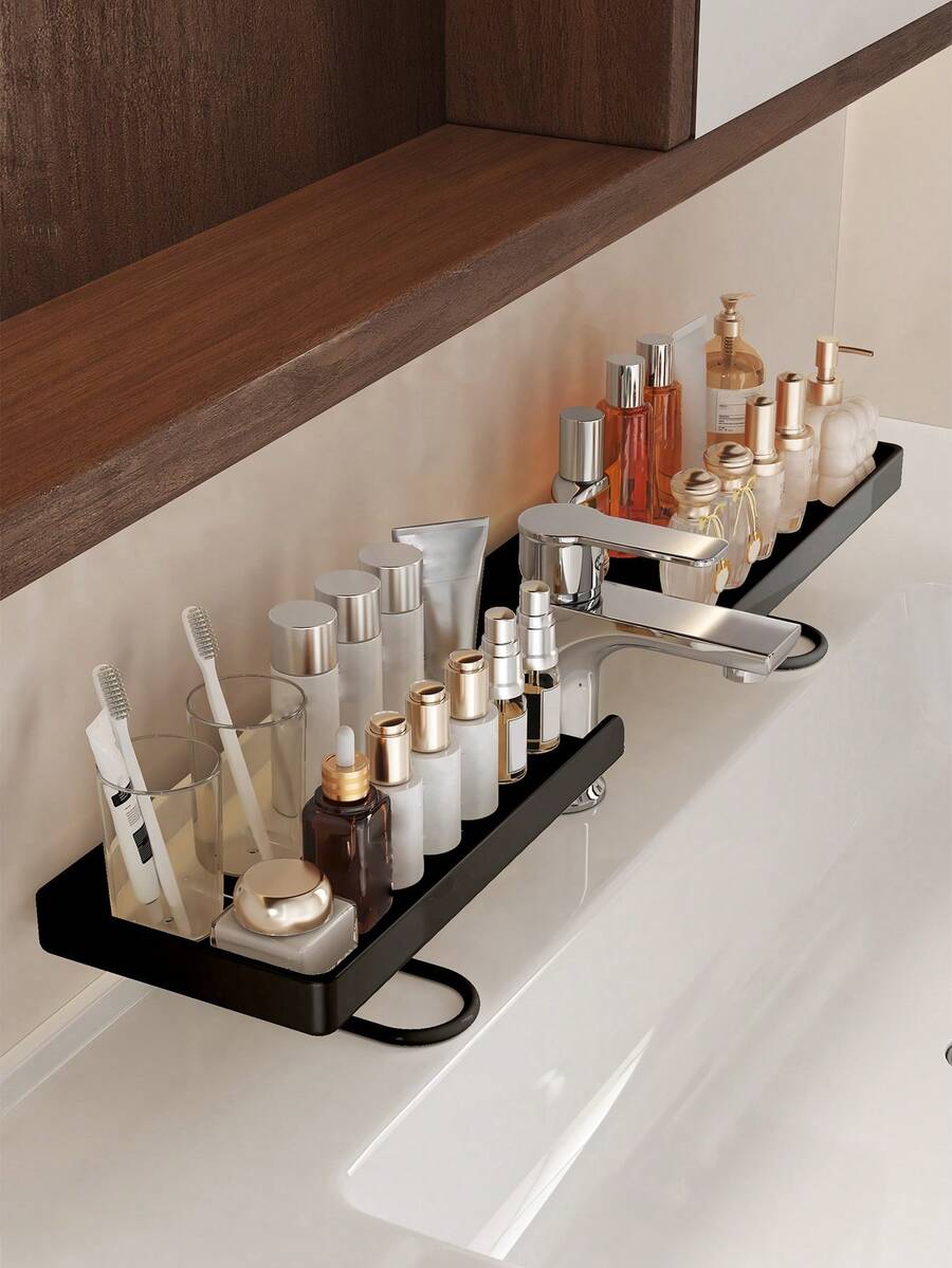 1pc Durable Metal Sink Organizer Rack, Bathroom Vanity Storage Holder, Countertop Organizer, No Drilling Required, Reusable, Bathroom Accessory - Multicolor - View 1