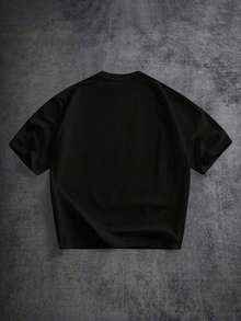 Manfinity  Camiseta de manga corta con estampado de labios, dientes y diamante de imitación en color blanco, con efecto desgastado y rojo, adecuada para primavera/verano, regalo divertido para novio/uno mismo - Negro - Ver 5