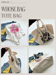KATS/EYE Handbag/Shoulder Bag, PINKY UP, MANON, SOPHIA, DANIELA, LARA, MEGAN, YOONCHAE, Y2K Retro Style Pattern, Large Capacity Canvas Bag, CAT EYE KATSEYE Tote Bag, EYEKONS Fan Enthusiast Versatile Item - Multicolor - View 7