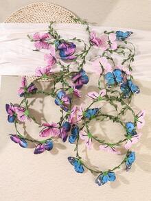 1pc Fashionable Bohemian Butterfly & Leaf Garland Wreath,Hair Garland - Multicolor - View 2
