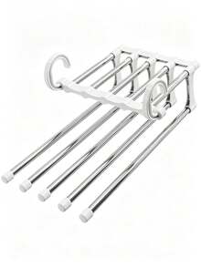 1pc Magic Pants Hanger Stainless Steel Folding Pants Rack Tie Hanger Storage Shelf Bedroom Closet Storage Cabinet Wardrobe Organizer - 5-Tier Telescopic Design, Suitable For Pants, Hats, Ties Storage In Wardrobe, Multi-Layer Hanging Design, Stylish Minimalist Black Stainless Steel Material, Equipped With Anti-Slip Tubes And Hanger Holes, Suitable For Storing Different Sizes Of Pants, Ties, Towels, Etc., Space-Saving - Multicolor - View 13