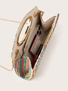 AIBBYDAR Women's Handbag Colorful Fashion Woven Tote Bag Holiday Beach Versatile Crossbody Bag Casual Minimalist Beach Vacation Essential - Multicolor - View 8