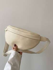 Minimalist Versatile Unisex Solid Color Waist Bag/Chest Bag - Beige - View 1
