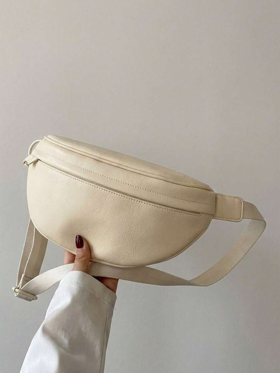 Minimalist Versatile Unisex Solid Color Waist Bag/Chest Bag - Beige - View 1