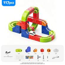 Magnetic Building Block Train Track Set - DIY Assembly Rail Toy With Magnetic Tracks, Educational STEM Toy For Kids - Multicolor - View 11
