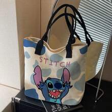 1 pieza Bolso de hombro y cesta de almacenamiento con cierre de cremallera con temática de DISNEY Stitch - Stitch lindo, portador adecuado para viajes, libros, bocadillos - Regalo para amantes de Stitch - Cuadrado - Ver 9