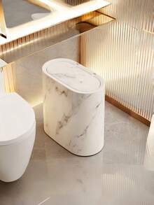 6/3pcs Marble Texture Oval Trash Can, Modern Luxury Sealed Lid Design, Space-Saving For Tight Corners, Waterproof & Easy To Clean, Durable Material Suitable For Bathroom, Bedroom, Living Room, Office - Multicolor - View 14