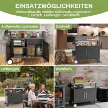 Two-Door Outdoor BBQ Cart, BBQ Table With Storage Space, Rolling Bar Cart, BBQ Cart With Hooks And Spice Rack For BBQ Accessories, Black - 黑色 - 查看 7
