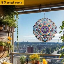 3D 1件裝彩色紙藝曼陀羅花，25.5cm/10in*25.5cm/10in 附旋轉掛鉤，360° DIY創意風鈴，多功能室內/室外 360°旋轉吊飾（不含吊墜），隨機款式 - A - 查看 7
