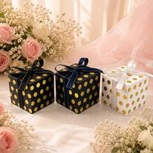 10pcs Gold Polka Dot Gift Boxes With Satin Ribbon Bows, 3 Colors Candy Boxes Suitable For Weddings, Bridal Showers, Birthday Parties - Polka Dot Candy Box - View 1