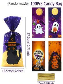 25/50/100pcs Halloween Candy Bags, Ghost & Skull & Pumpkin Pattern Gift Bags, Halloween Gift Packaging Bags, Halloween Decoration, Party Gift Bags, Candy Bags, Halloween Trick Or Treat Decoration, Halloween Party Decoration, Home Decor, Party Supplies, Autumn Decoration - Multicolor - View 12