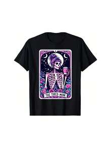 Tired Mom Tarot Skull Mother's Day Skull Coffee T-shirt, unisex, Mother's Day Gift, 100% Cotton, 180g Fabric Weight, Machine Washable, unisex T-shirt, Gift for Men Women Dad Mom Friends - Schwarz - Übersicht 1