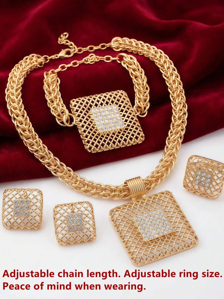 女性金色項鍊珠寶套組，適合婚禮、週年慶典與重要場合，傳統新娘耳環戒指手鍊吊飾飾品