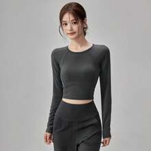 Women Tops - Black Long-sleeved Shirt With Supportive Chest Pads - View 6