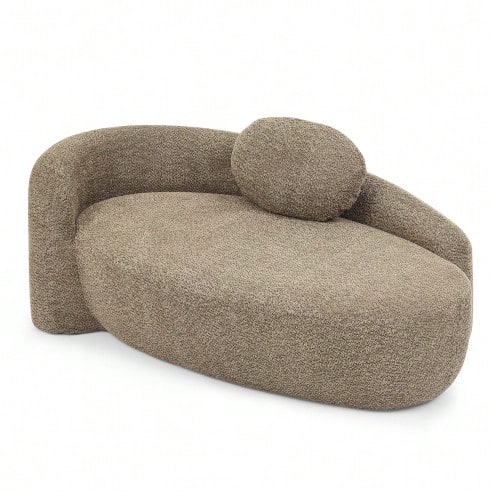 Minimalist Plush-Effect Fleece Sofa With Rounded Shapes, Padded With Soft Cushions, Ideal For The Living Room, Bedroom Or Studio, Green. - Brown - View 1