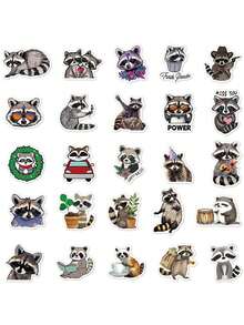 50PCS, Cartoon Raccoon Stickers, PVC Material, Each Measures Between 3 And 7 Centimetres, Creative And Aesthetic Design Sticker, Suitable For Mobile Phone Cases, Tablets, Laptops, Suitcases, Cars, Notebooks, Handwritten Diaries And More. - 1 Pack/50 PCS - View 4